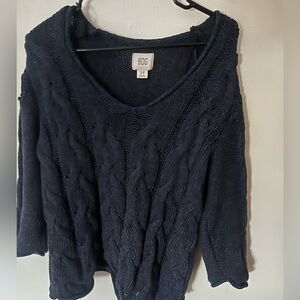 BDG Dark Blue V-Neck Cable Knit Sweater